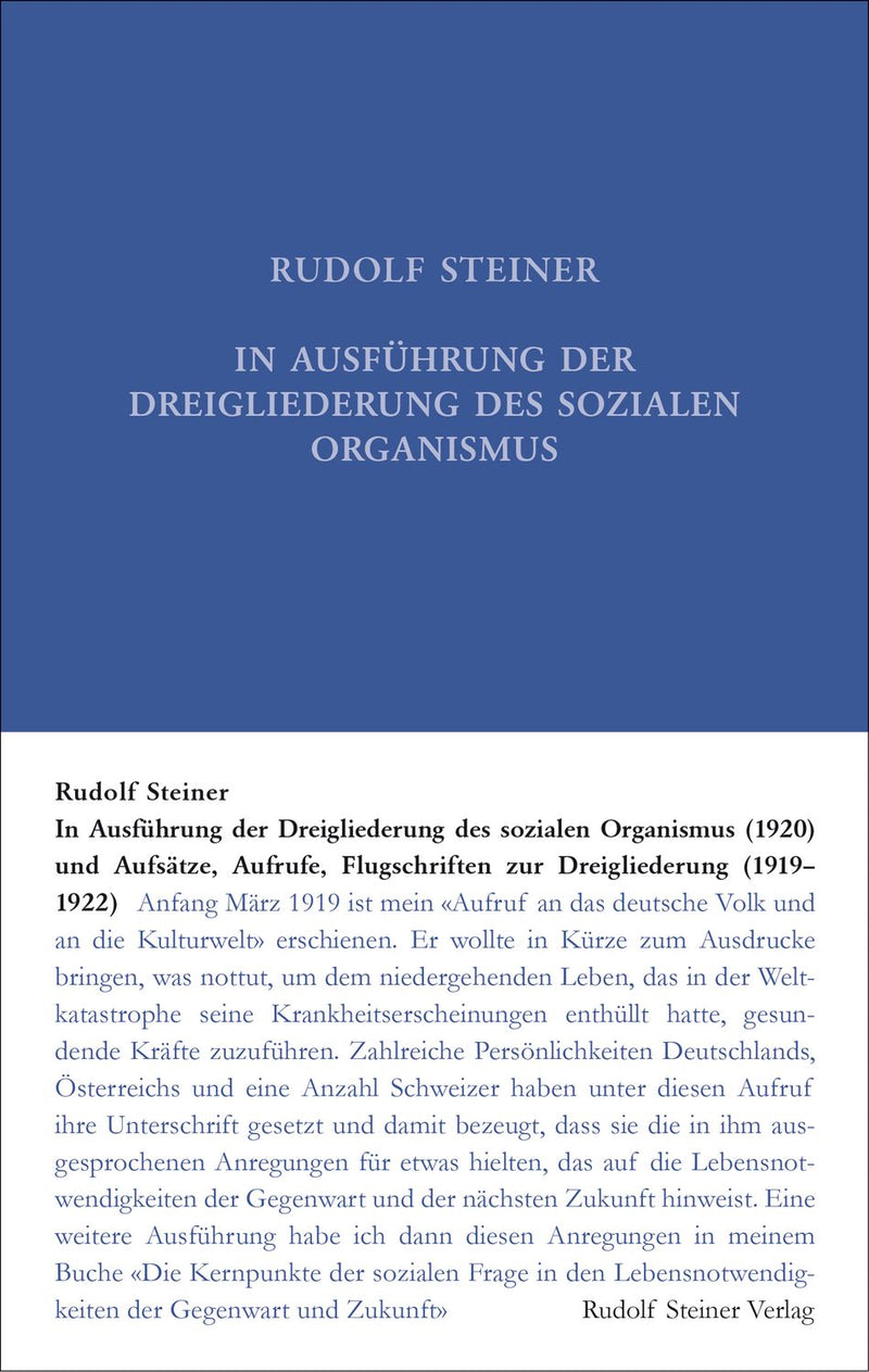 GA 24 Aufsätze über die Dreigliederung des sozialen Organismus und zur Zeitlage 1915-1921