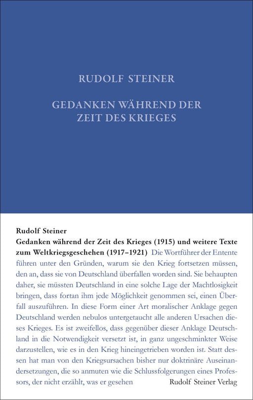 GA 19: Gedanken während der Zeit des Krieges (1915) und weitere Texte zum Weltgeschehen (1917-1921)