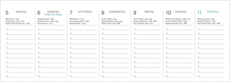 Der literarische Tischplaner 2026 - Wochenkalender mit Zitaten und Biografien ausgewählter Autorinnen und Autoren