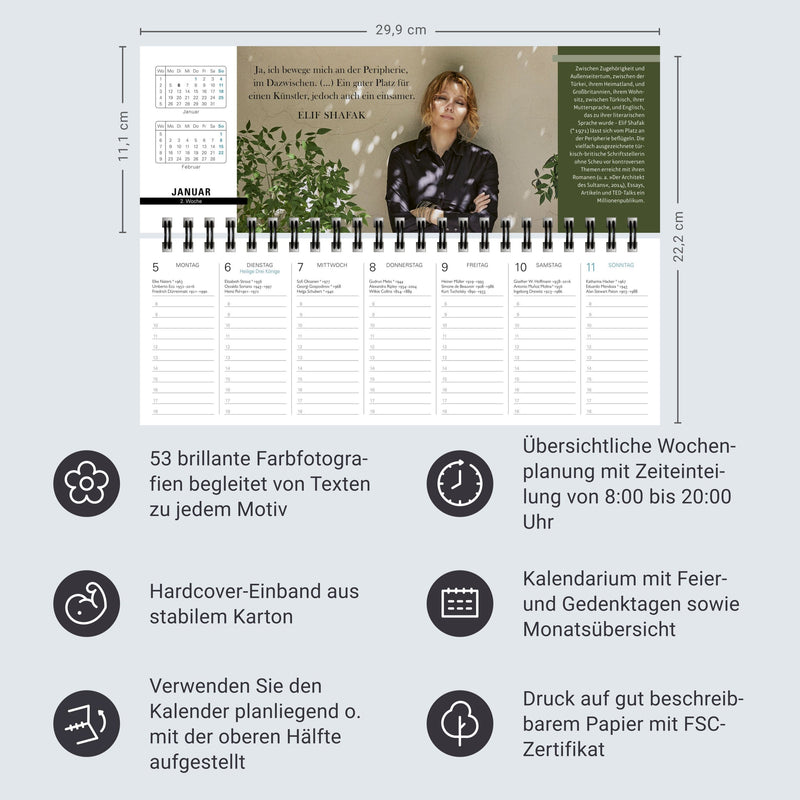 Der literarische Tischplaner 2026 - Wochenkalender mit Zitaten und Biografien ausgewählter Autorinnen und Autoren