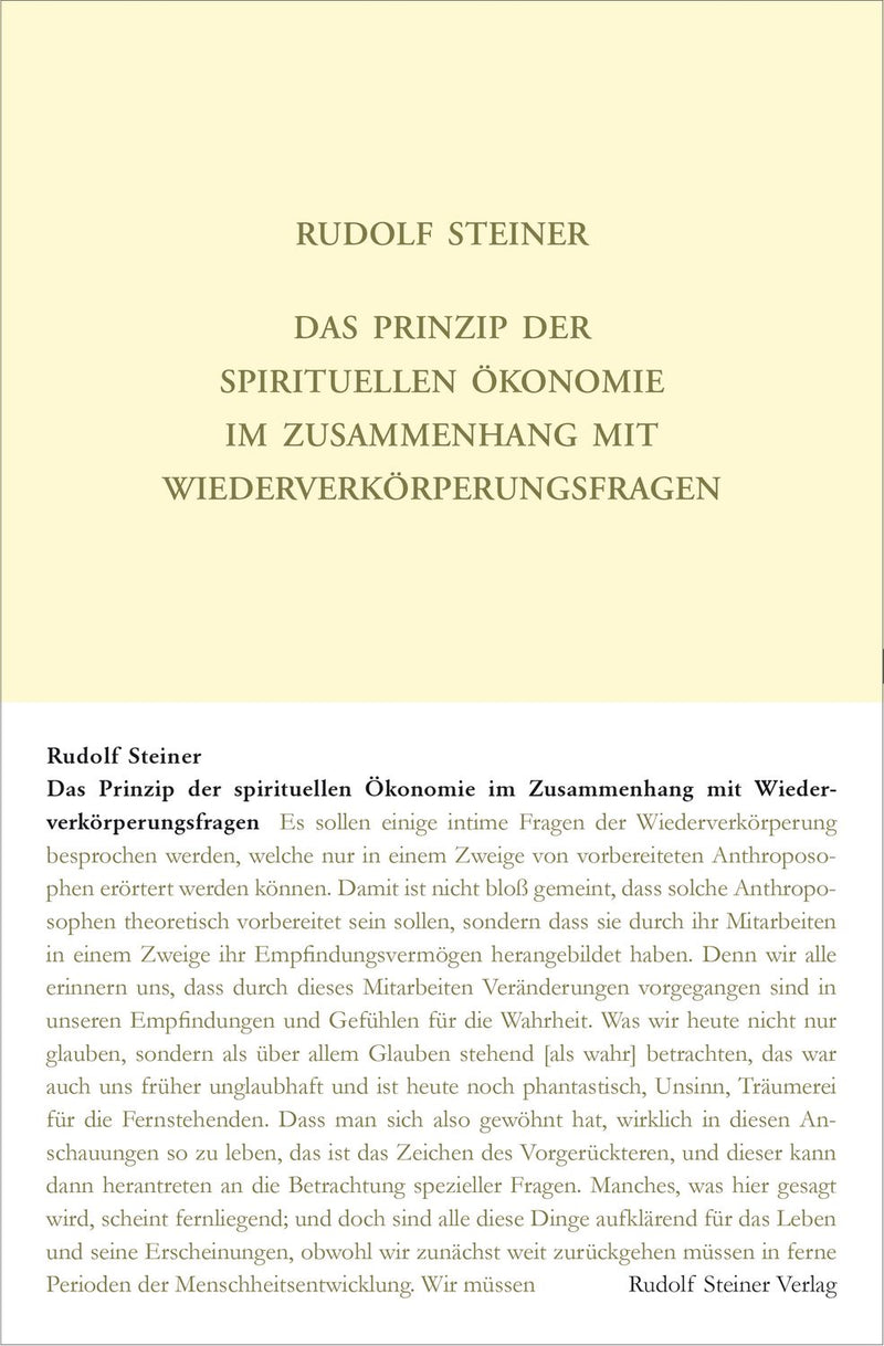 GA 109 Das Prinzip der spirituellen Ökonomie im Zusammenhang mit Wiederverkörperungsfragen