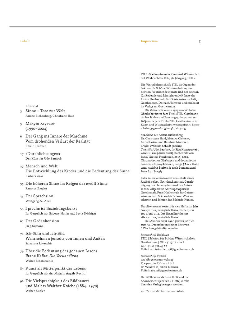 Zeitschrift STIL: Sinne